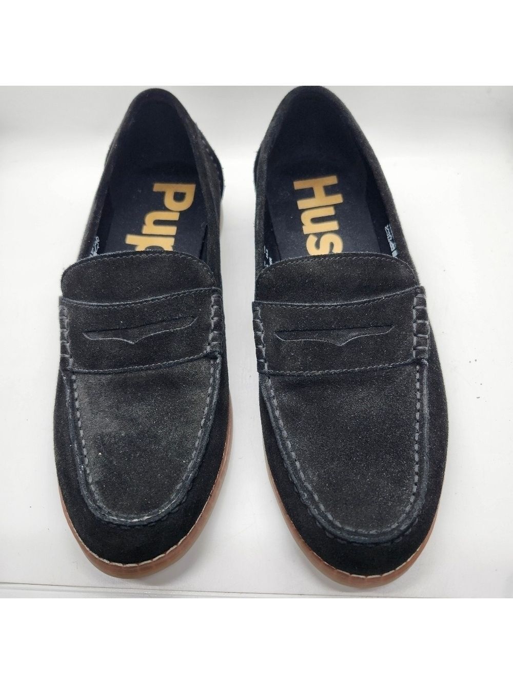 Hush Puppies black suede Penny loafer slip on classic flat sz 7